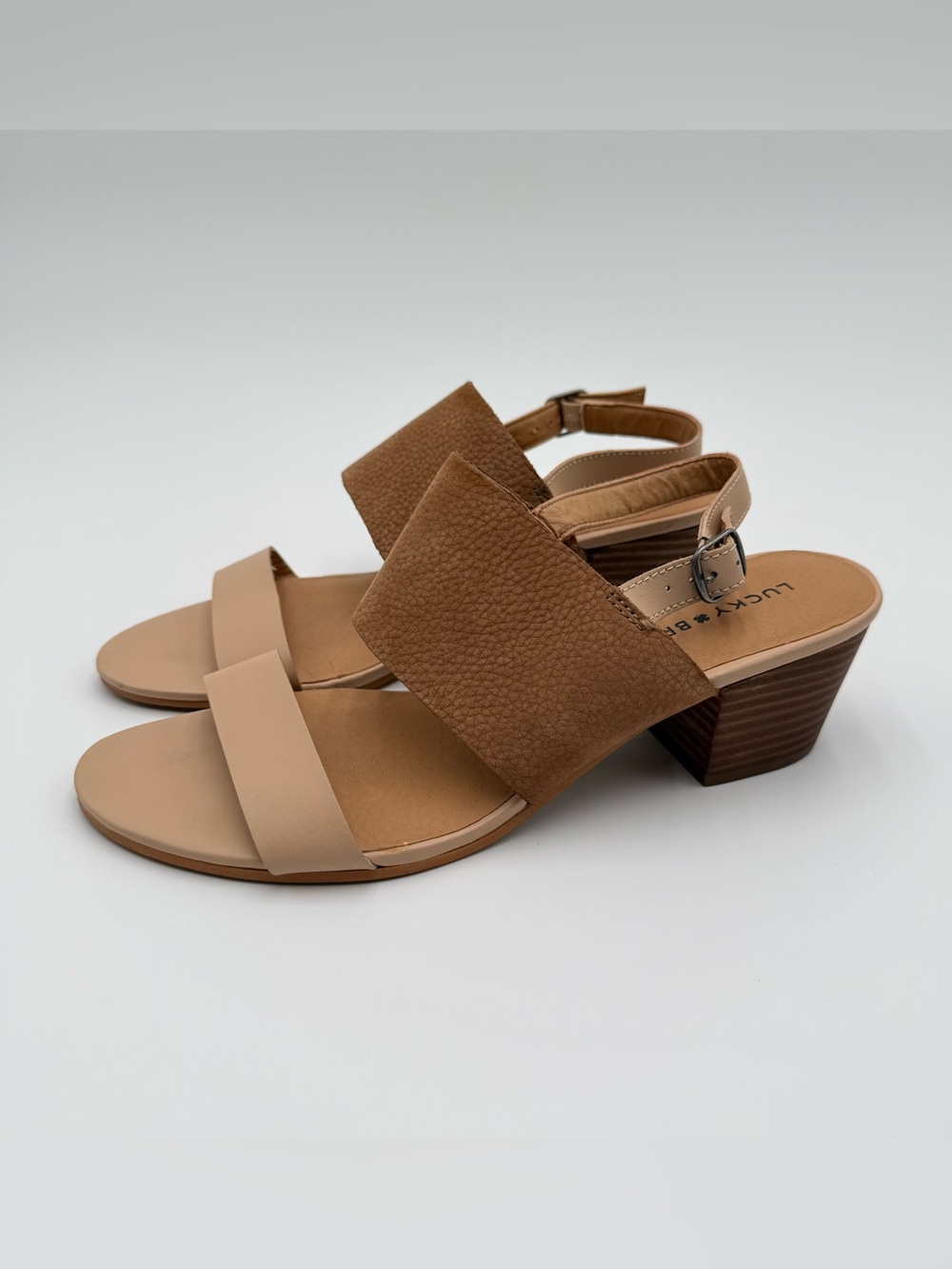 Lucky Brand Gevvel Sandals Women’s 9.5 Tan Brown Leather Block Heel